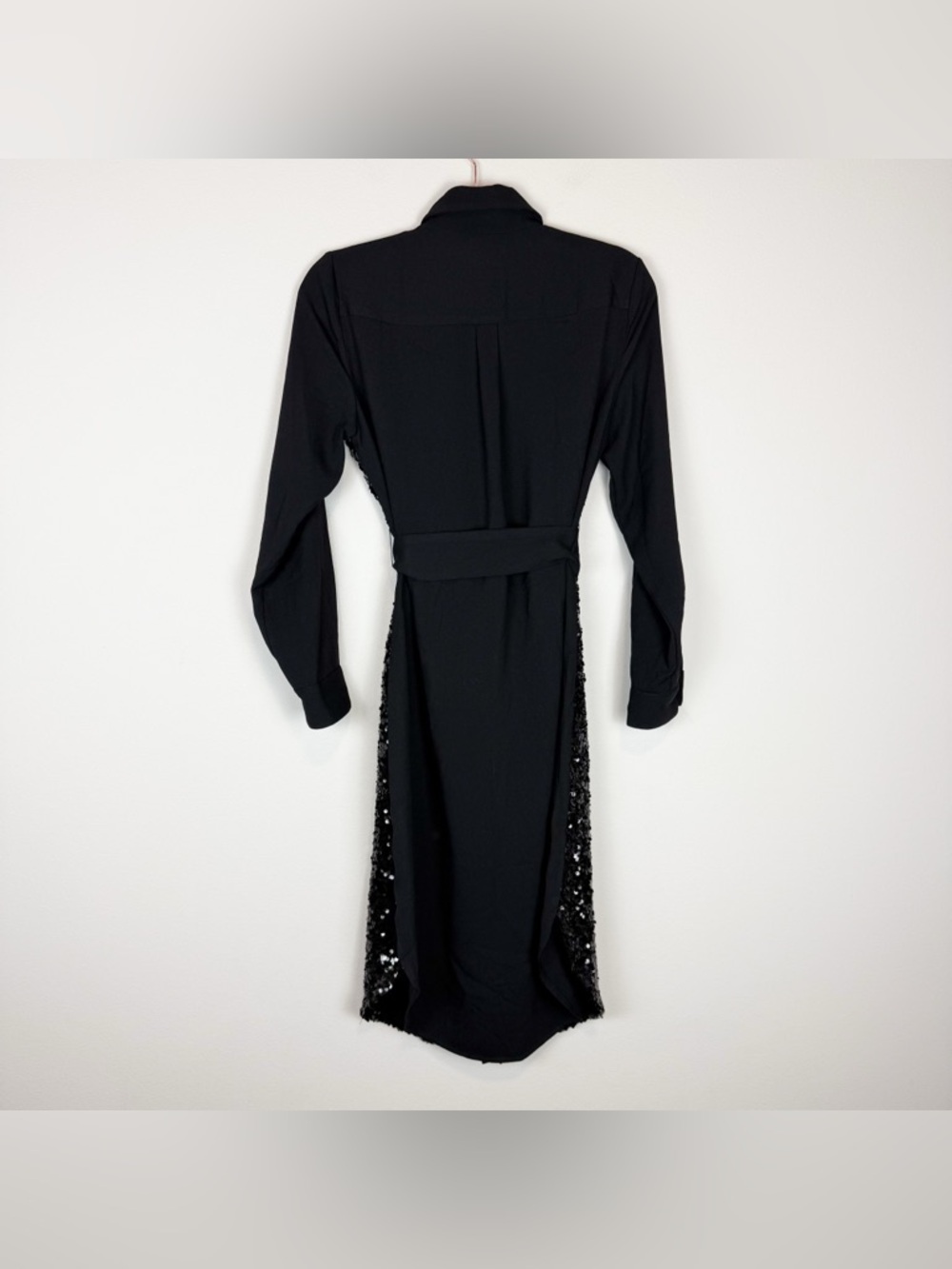 Untuckit Black Sequin Crepe Lexie Shirt Dress Long Sleeve Midi Size 6 - Picture 10 of 11